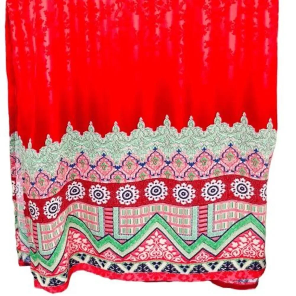 NWT Indian Kurta Kurti Lagi Red Floral Relaxed Long-Line Tunic Blouse Top — SZ M